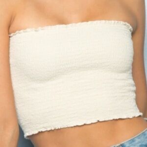 Brandy Melville Yellow ribbed crop bandeau top